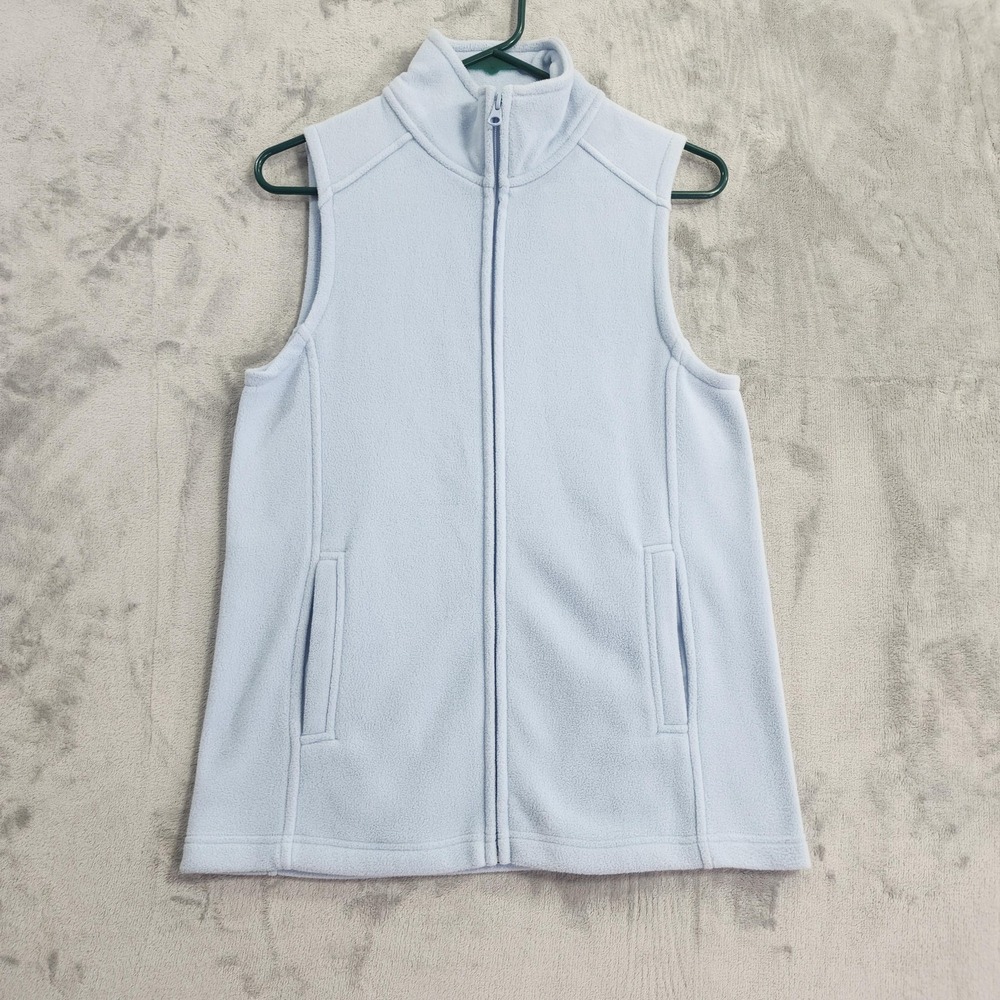 Dip Vest Women S Blue Fleece Full Zip Collared Lightweight Pockets Casual Preppy